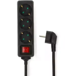 Bloco de 3 tomadas c/ interruptor - Preto - cabo (3x1.5mm²) 5m
