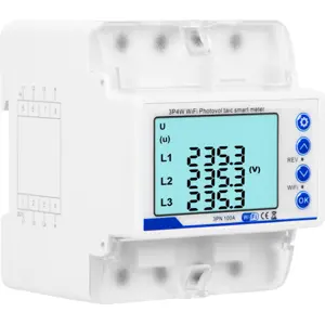 Relé Inteligente Wi-Fi p/ calha DIN c/ display e medição de energia Trifásico 100A (Compat. c/ Tuya)
