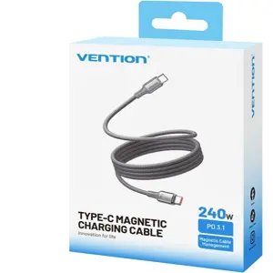 Cable de enrollamiento magnético USB-C <-> USB-C 2.0 240W PD 3.1 480Mb - negro - 1,5m