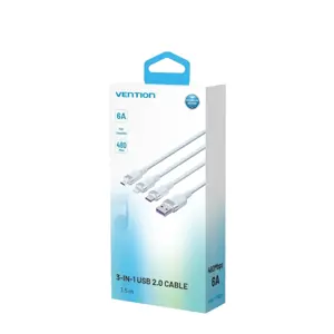 Cable USB carga y datos 3-en-1 (USB-A <-> USB-C / MicroUSB / Lightning) - blanco - 1.5 m