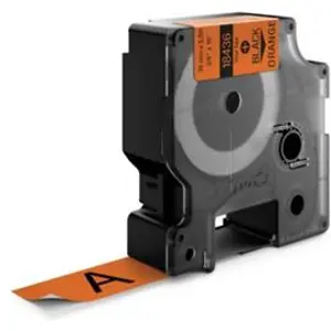 Cinta de etiquetar RHINO 18436 [Negro sobre Naranja] en vinilo - 12mm x 5.5m