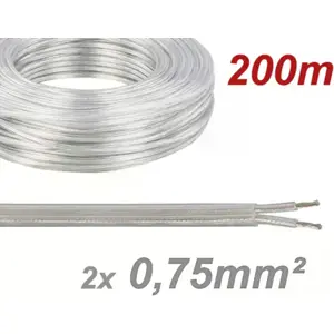 Cabo elétrico multifilar plano 2x0.75mm² transparente - (rolo de 2,5m)