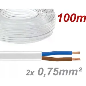 Cabo elétrico redondo H05VVH2-F 2x0.75mm² Branco (rolo de 100m)