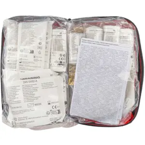Kit de primeros auxilios para vehículos DIN13164 + boquilla de reanimación (Marcado CE)
