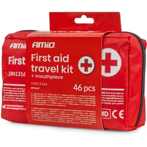 Kit de primeros auxilios para vehículos DIN13164 + boquilla de reanimación (Marcado CE)