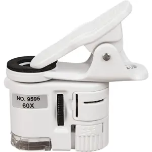 Microscopio portátil y compacto 60x con clip para smartphone e iluminación LED/UV
