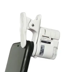 Microscópio Portátil e Compacto 100x com Clip para Smartphone e Iluminação LED/UV