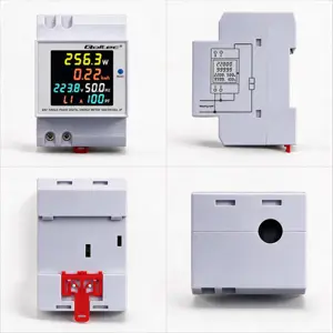 Medidor digital de consumo de energía monofásico p/ carril DIN con LCD y CT (100A)