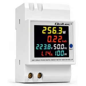 Medidor digital de consumo de energia monofásico p/ calha DIN c/ LCD e CT (100A)