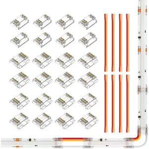 Kit 24 conectores transparentes FCOB 12mm para fita LED RGBIC, sem soldadura