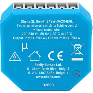 Módulo interruptor para automação Wi-Fi/Zigbee/Matter 2 canais 230VAC 200+700W - Sem Neutro