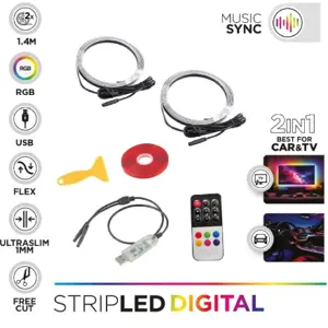 Kit fitas LED RGB USB com controlo remoto - 2x1.4m 4W - IP20