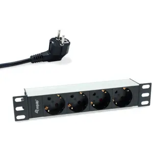Bloco PDU de 4 tomadas para rack bastidor 10" 1U 16A c/ ficha Schuko 1.5m