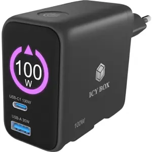 Carregador GaN PD+QC 100W (2x USB-C + 1x USB-A) c/ visor LCD + cabo retrátil USB-C