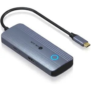 Hub adaptador 5P (2xUSB-A 5Gbps + 1xUSB-C 5Gbps + 1x USB-C PD 100W + 1x HDMI 4K) c/ botão écrã