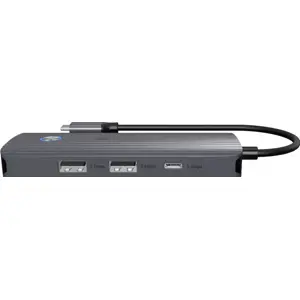 Hub adaptador 5P (2xUSB-A 5Gbps + 1xUSB-C 5Gbps + 1x USB-C PD 100W + 1x HDMI 4K) c/ botão écrã