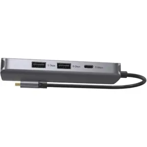 Hub adaptador 5P (2xUSB-A 5Gbps + 1xUSB-C 5Gbps + 1x USB-C PD 100W + 1x HDMI 4K) c/ botão écrã