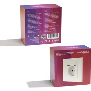Tomada de embutir universal Schuko fêmea c/ USB-C + USB-A 3.4A PD 20 W - Branco