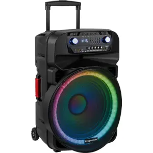 Coluna portátil karaoke 240W c/ bluetooth/USB/SD/AUX/FM + 2 microfones s/ fio + telecomando