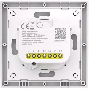 Interruptor de parede inteligente duplo (2 Gang) Zigbee 100-240V~ 8A (sem Neutro)