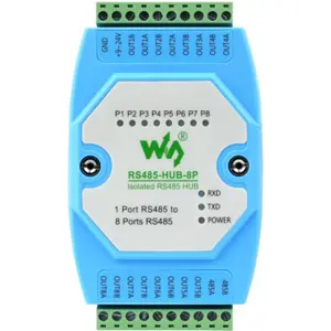 Hub industrial RS485 1-para-8 con puertos aislados para carril DIN 35 mm