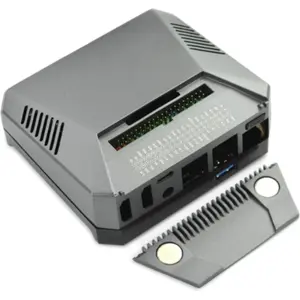 Caixa de alumínio para Raspberry Pi 4B c/ ventoinha e suporte para SSD M.2 SATA