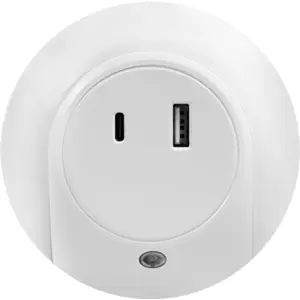 Luz de presencia con sensor crepuscular y cargador USB-C PD + USB-A QC 18W