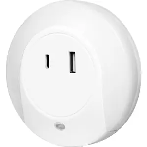 Luz de presencia con sensor crepuscular y cargador USB-C PD + USB-A QC 18W