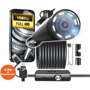 Câmara de inspeção visual (boroscópio) 1080P Ø8mm USB de cabo semi-rígido para computador e Android