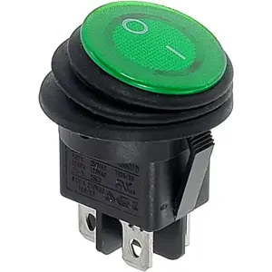 Interruptor basculante de 2 posiciones estables - ON-OFF - 250VAC 6A (4 pinos) - IP65 - luminoso verde