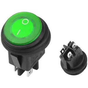 Interruptor basculante de 2 posiciones estables - ON-OFF - 250VAC 6A (4 pinos) - IP65 - luminoso verde