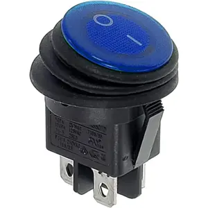 Interruptor basculante 2 posições estáveis - ON-OFF - 250VAC 6A (4 pinos) - IP65 - luminoso azul