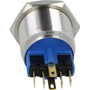 Interruptor de pressão anti-vandalismo SPST-NO + SPST-NC 3A/220VAC - Anel luminoso Azul (24Vdc)