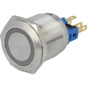Interruptor de pressão anti-vandalismo SPST-NO + SPST-NC 3A/220VAC - Anel luminoso Azul (24Vdc)