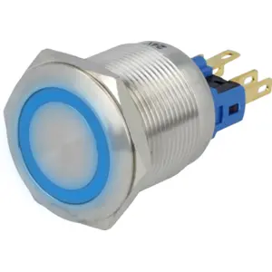 Interruptor de pressão anti-vandalismo SPST-NO + SPST-NC 3A/220VAC - Anel luminoso Azul (24Vdc)