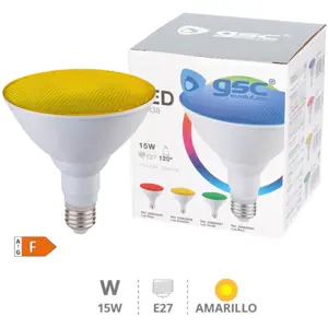 Lámpara LED E27 PAR38 15W amarilla IP65
