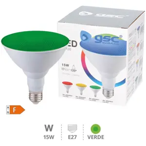 Lámpara LED E27 PAR38 15W Verde IP65