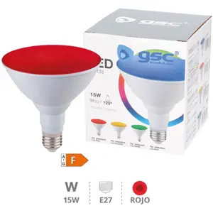 Lámpara LED E27 PAR38 15W roja IP65