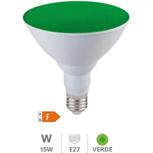 Lámpara LED E27 PAR38 15W Verde IP65