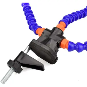 Soporte de 5 brazos articulados para la soldadura c/ pinzas de cocodrilo + lupa para banco
