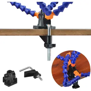 Soporte de 5 brazos articulados para la soldadura c/ pinzas de cocodrilo + lupa para banco