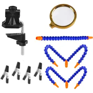 Soporte de 5 brazos articulados para la soldadura c/ pinzas de cocodrilo + lupa para banco