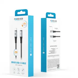 Cabo USB-C PD ⇿ Lightning 27W - revestido a nylon - 1m