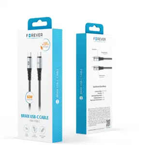Cabo USB-C ⇿ USB-C Fast Charge PD 60W - revestido a nylon - 1m