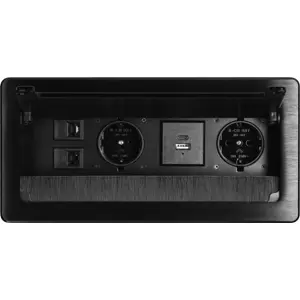 Bloco de tomadas de encastrar c/ tampa e escova anti-pó 2x Schuko + USB-A/C + 2xRJ45 - cabo de 1.5m - Preto