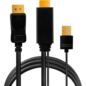 Cabo adaptador HDMI macho (4K/30Hz) c/ alimentação USB ➝  DisplayPort 1.2 (DP) - 1.0m