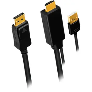 Cabo adaptador HDMI macho (4K/30Hz) c/ alimentação USB ➝  DisplayPort 1.2 (DP) - 1.0m
