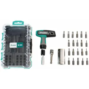 Conjunto chave de roquete em ''T'' c/ bits + chave de caixa universal