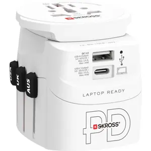 Adaptador de viagem Universal (c/ terra) [Combo] c/ 1x USB-A e 1x USB-C (45W)
