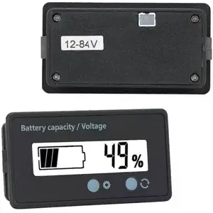 Voltímetro digital c/ indicador capacidade de bateria 12–84Vdc